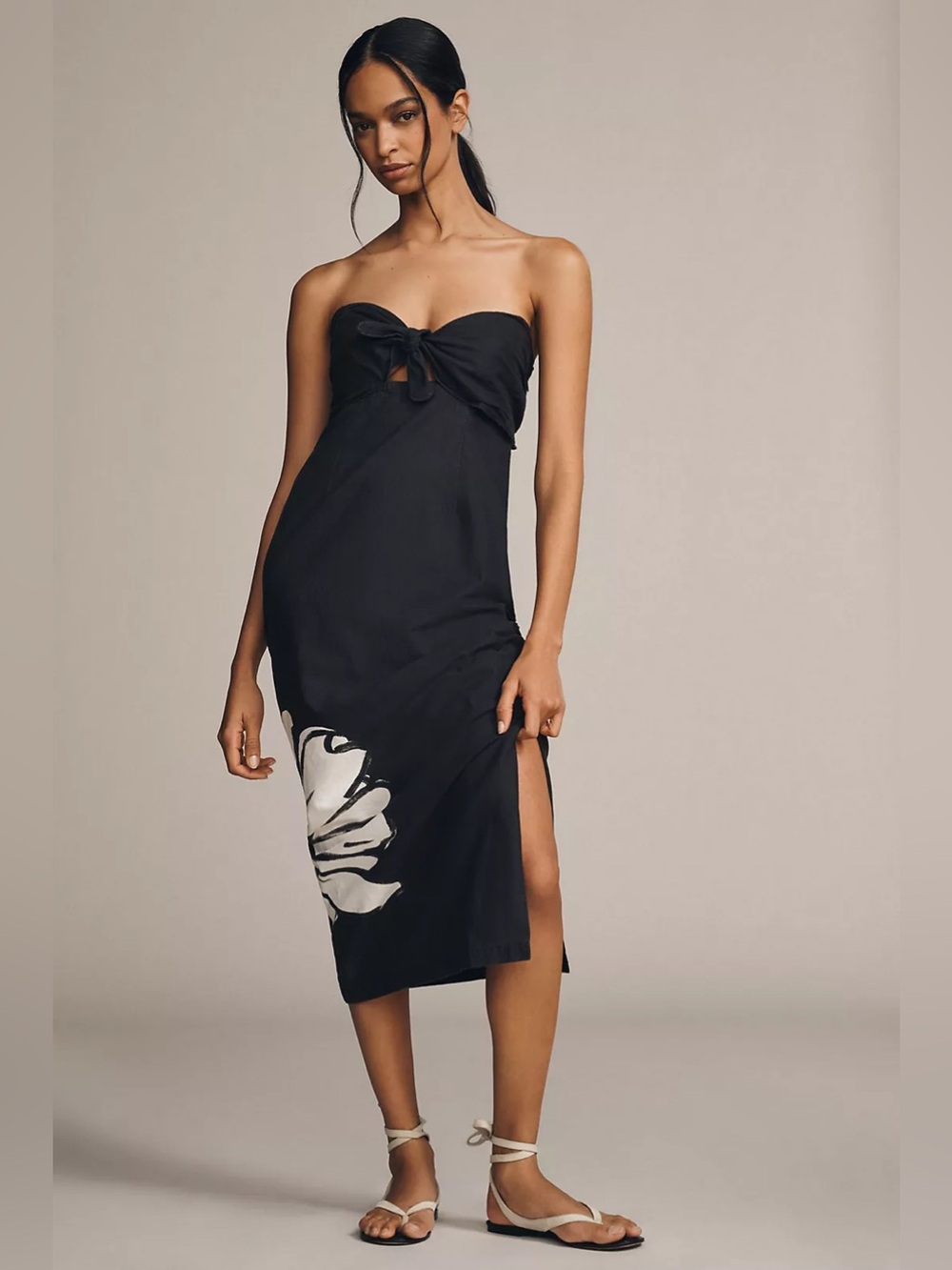 Anthropologie Maeve Strapless Linen Blend Twist-Front Midi Dress Large NWT